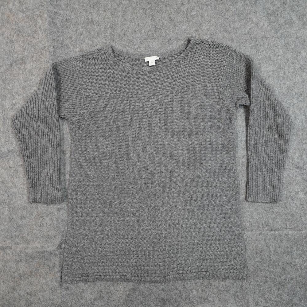 J. Jill‎ Sweater Womens Medium Petite Crew Neck Knit Silk Wool Blend Gray Ribbed
